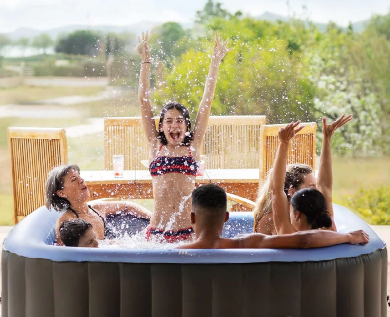 Family of 6 enjoying MSPA Tekapo inflatable bubble spa