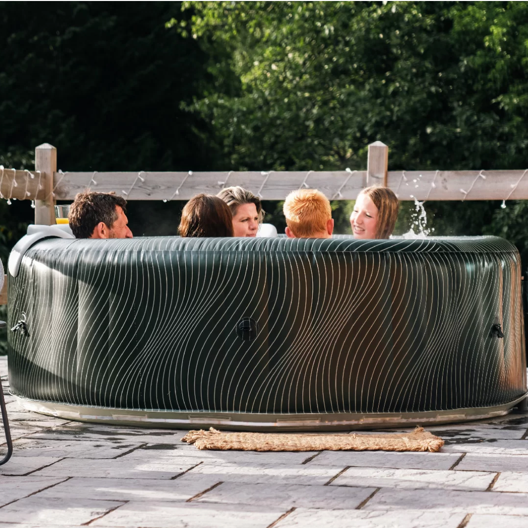 Family of 5 enjoying the Meteor Inflatable Hot Tub by MSPA