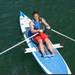 Photo of rower with Quick Row Kit installed on Needle Nose Inflatable SUP by Sea Eagle