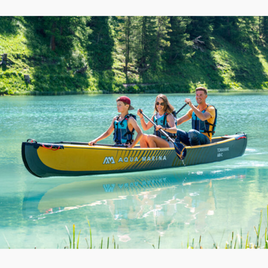 Tomahawk Air-C inflatable kayak with family of three on lake