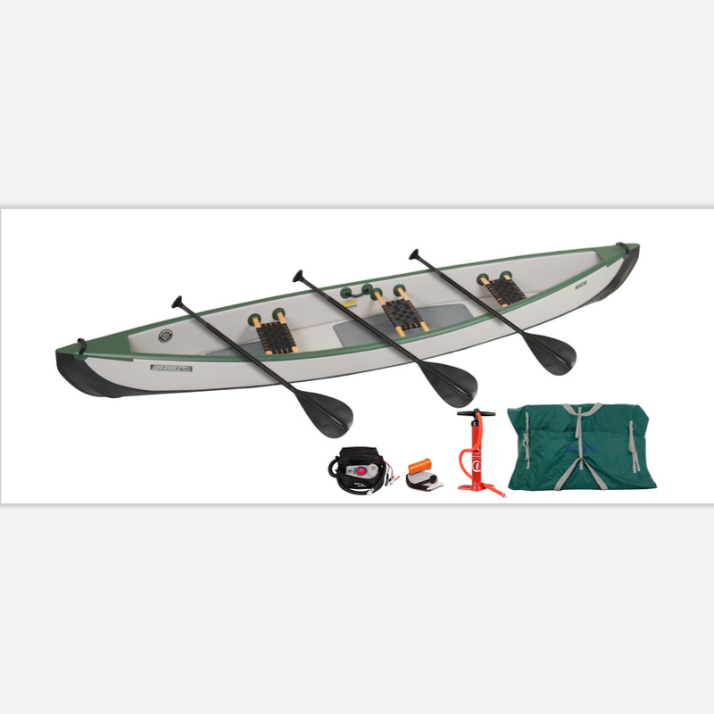 Sea Eagle Travel Canoe ( 3 person) - Wood/Web Seats and Electric Pump Package