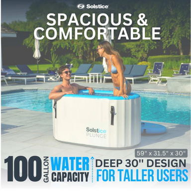 Product image of bathers in Solstice Inflatable Cold Plunge Tub with product informaiton